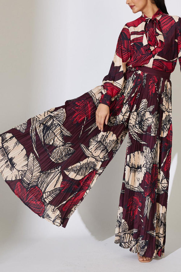 Brown, Red And Offwhite Crinkled Pants