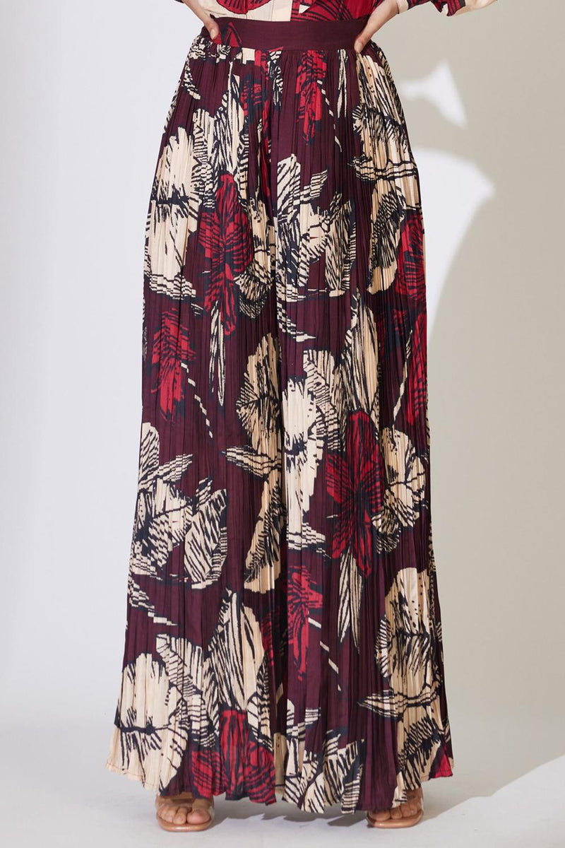 Brown, Red And Offwhite Crinkled Pants