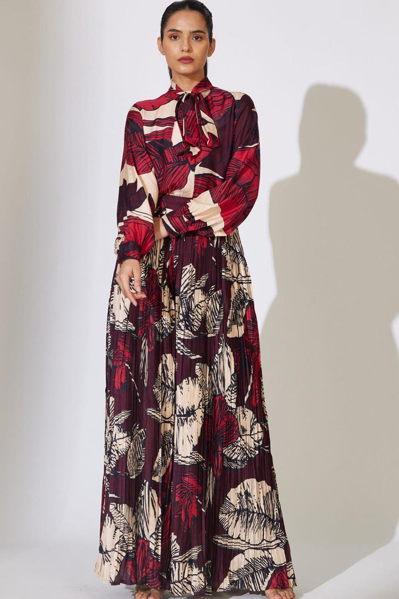 Brown, Red And Offwhite Crinkled Pants