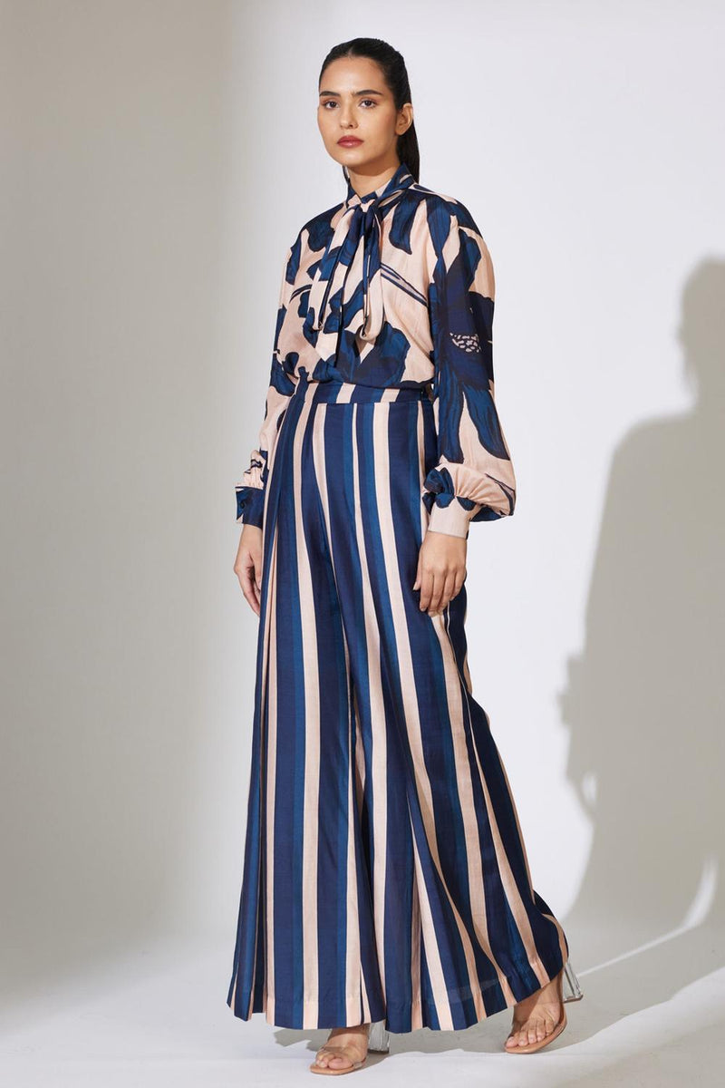 Beige And Blue Stripe Pants