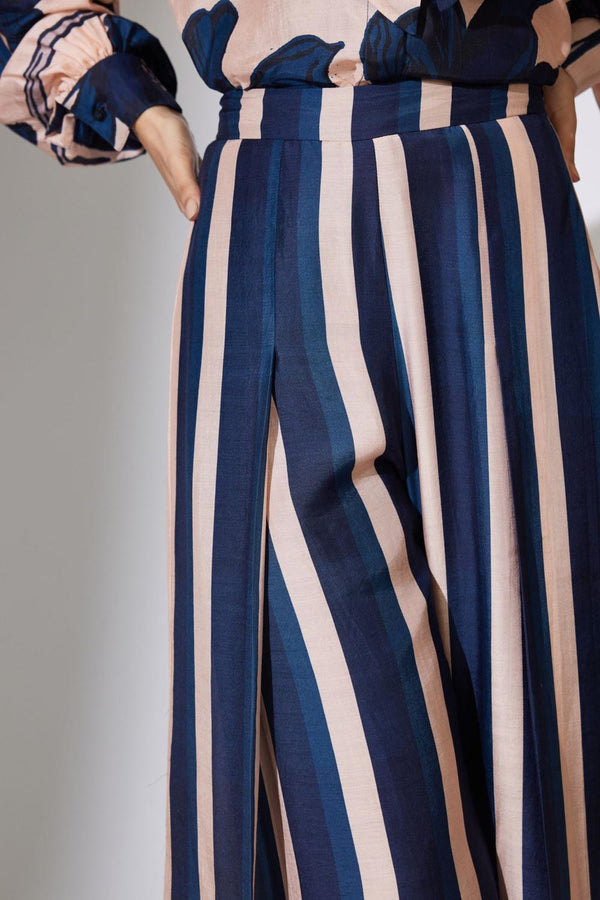 Beige And Blue Stripe Pants