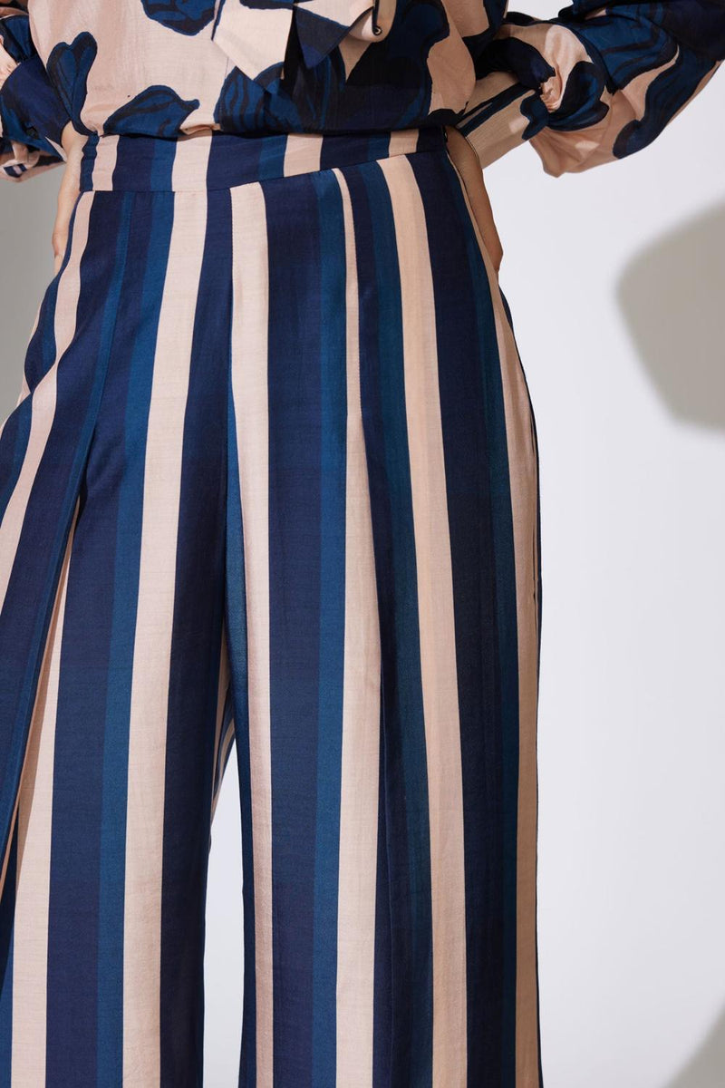 Beige And Blue Stripe Pants