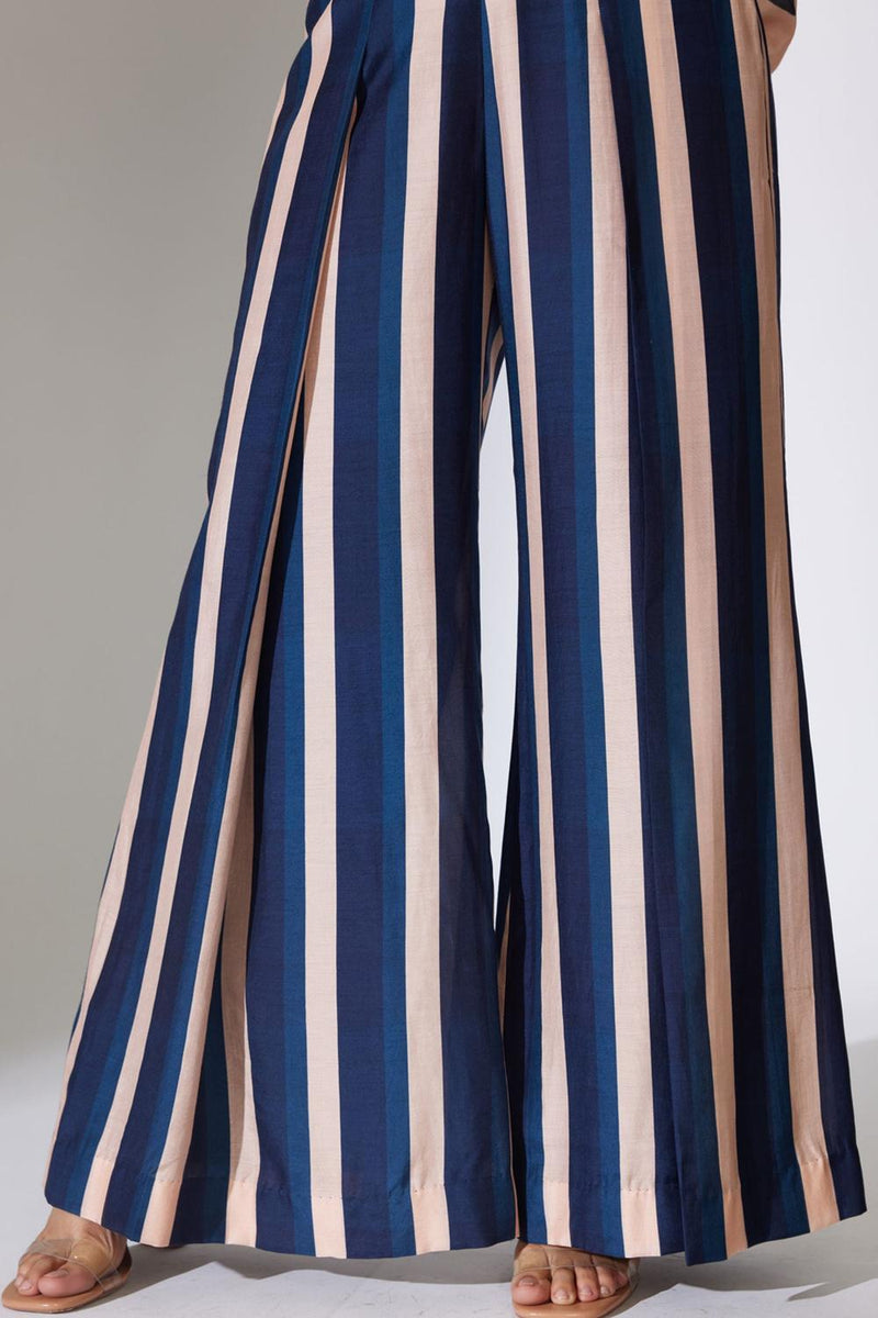 Beige And Blue Stripe Pants