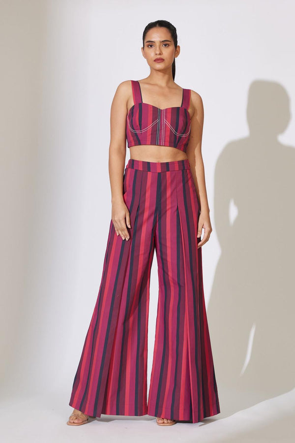 Red, Maroon & Black Stripe Pleated Pants
