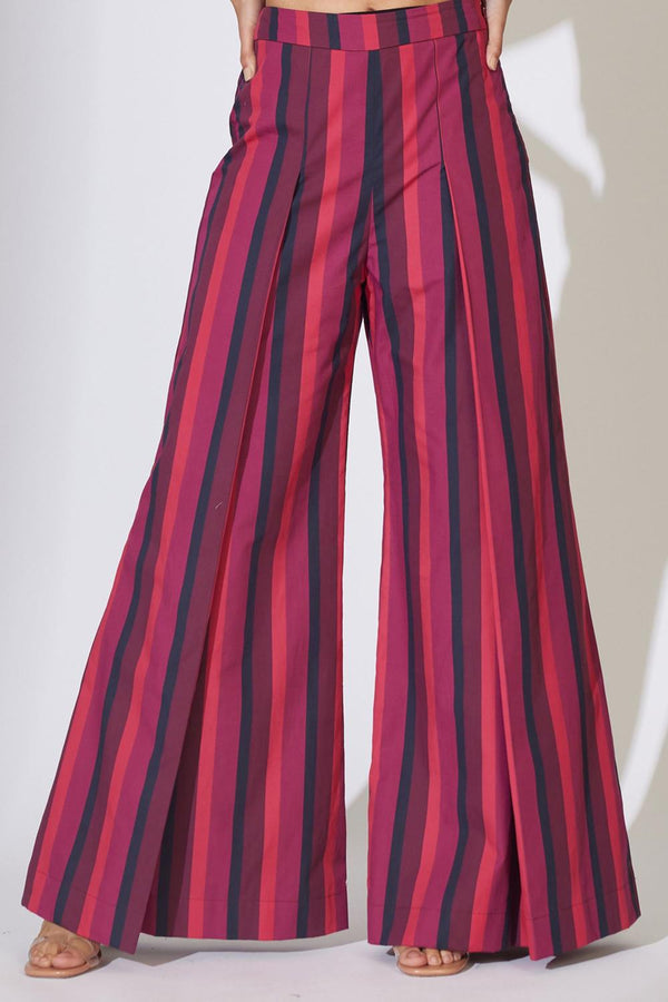 Red, Maroon & Black Stripe Pleated Pants