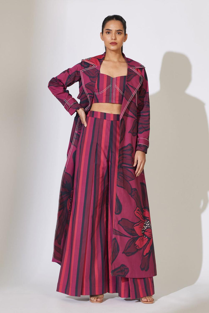 Red, Maroon & Black Stripe Pleated Pants