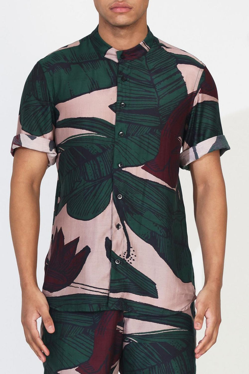 Green & Off White Floral Shirt