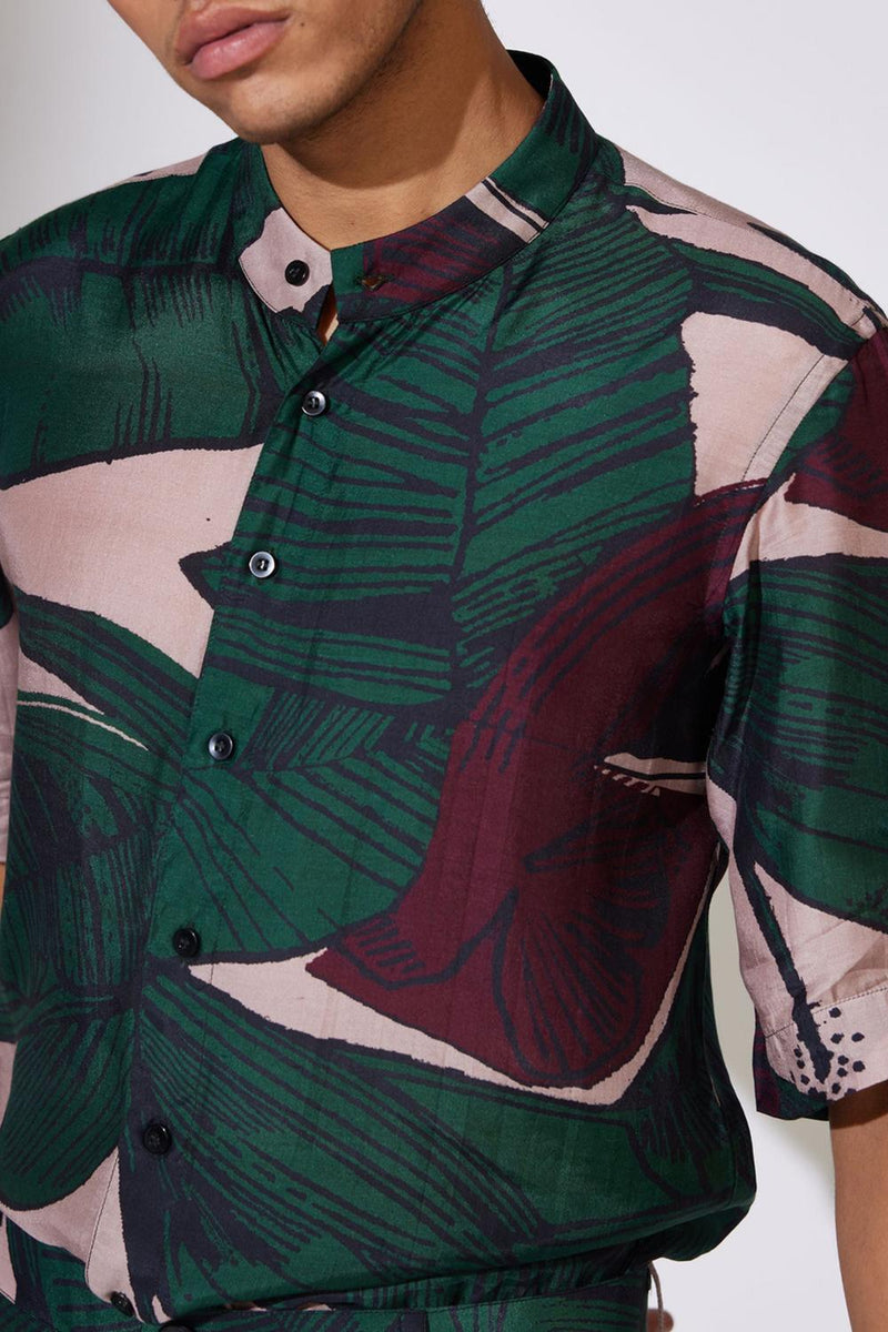 Green & Off White Floral Shirt