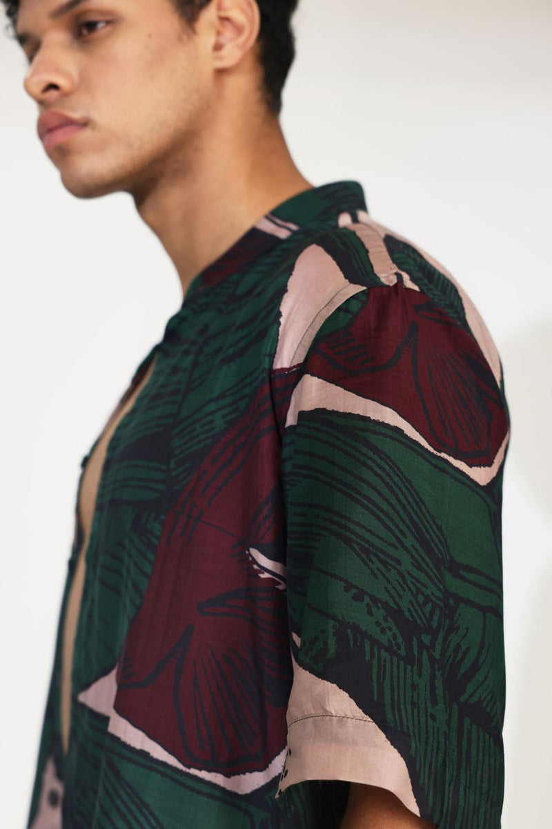 Green & Off White Floral Shirt