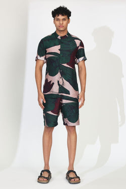 Green & Off White Floral Shorts