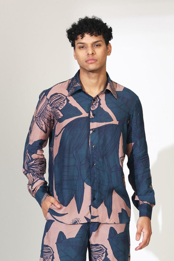Orange And Blue Floral Shirt