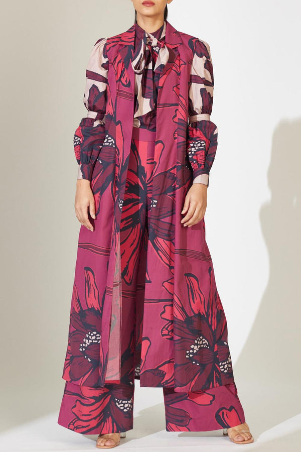 Red And Maroon Floral Sleeveless Jacket