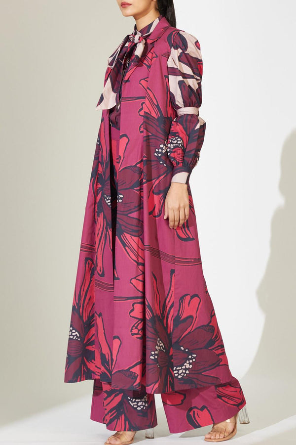 Red And Maroon Floral Sleeveless Jacket