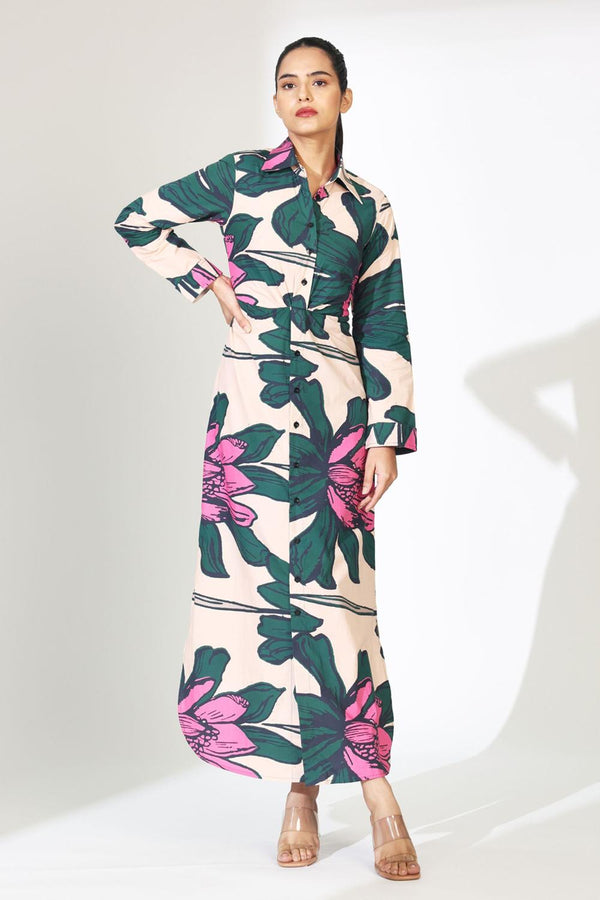 Peach, Green And Pink Floral Shirt Dress