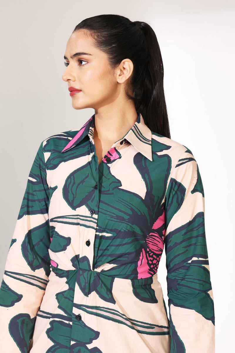 Peach, Green And Pink Floral Shirt Dress