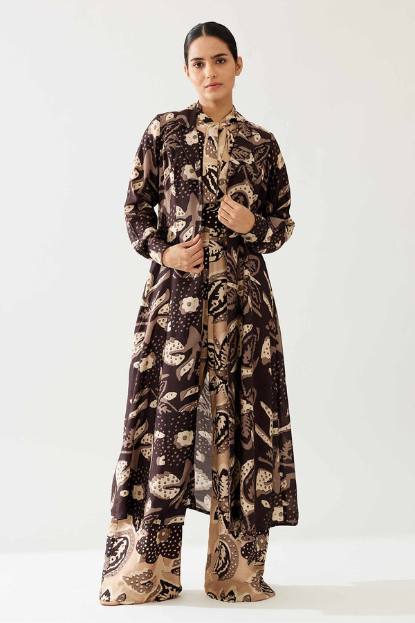 Dark Brown and Cream Floral Cape