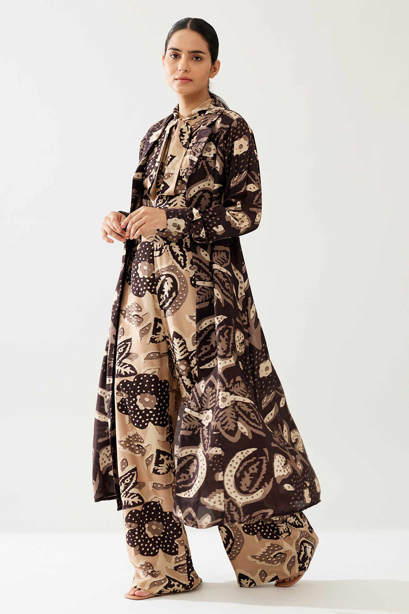 Dark Brown and Cream Floral Cape