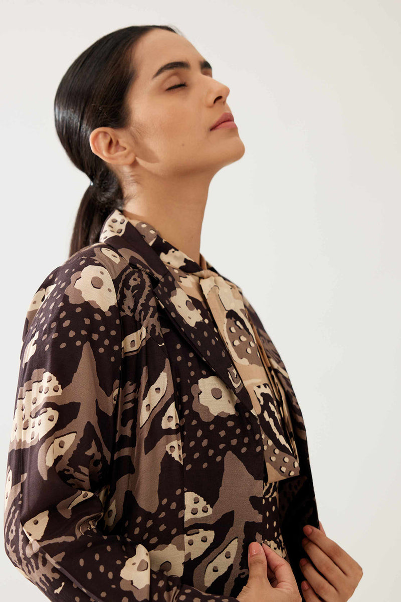 Dark Brown and Cream Floral Cape
