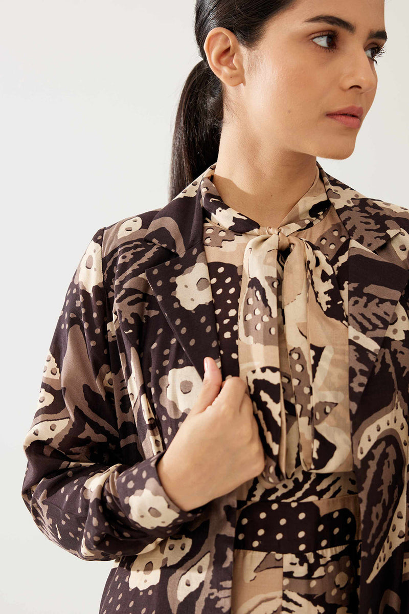 Dark Brown and Cream Floral Cape