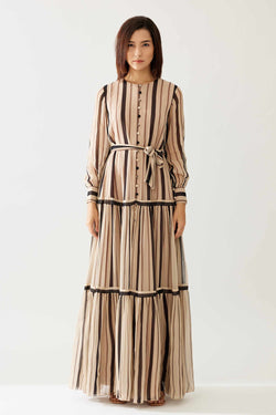 Cream and Dark Brown Stripe Shirt Dress