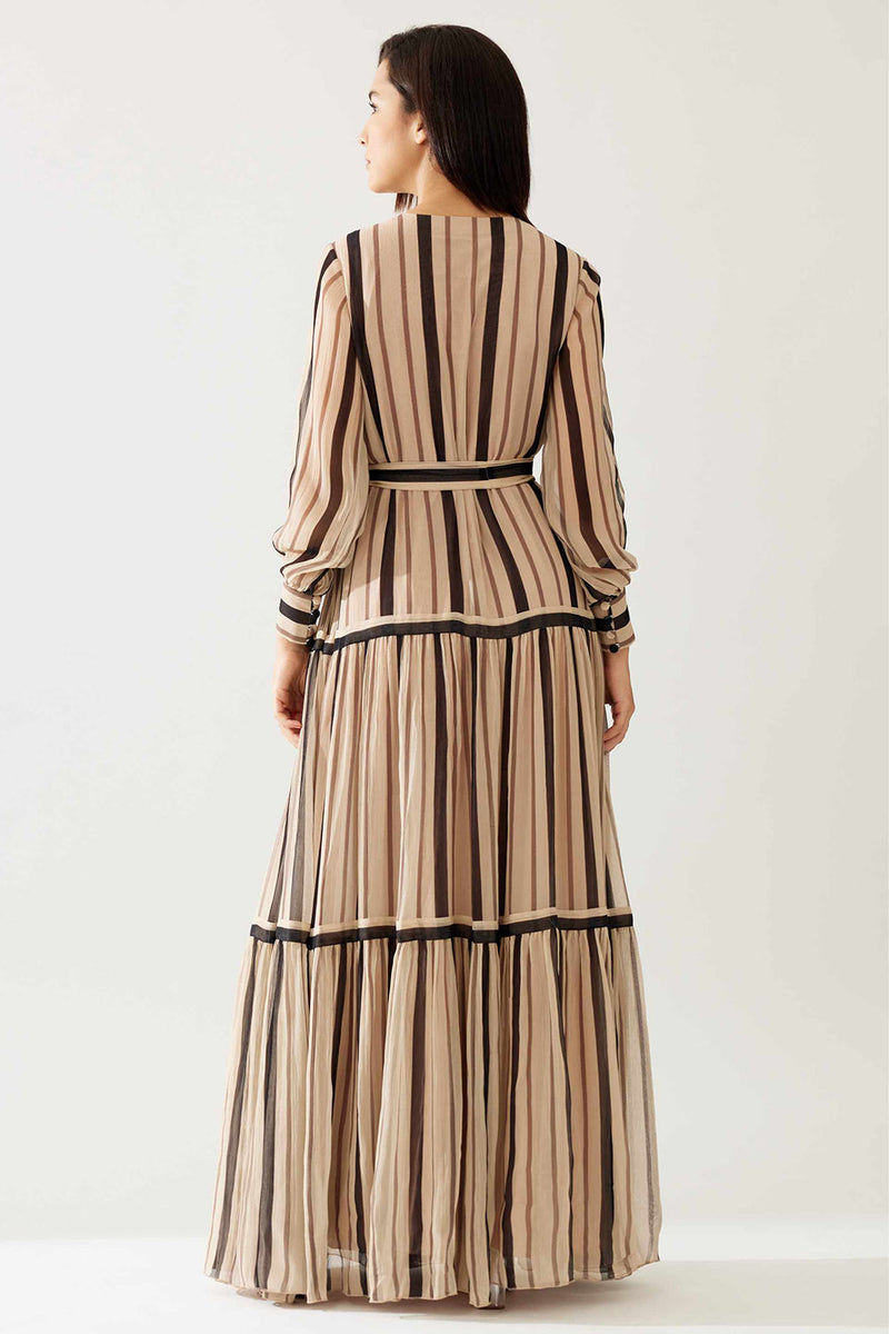 Cream and Dark Brown Stripe Shirt Dress