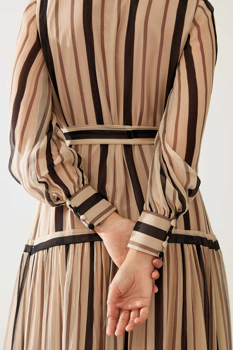 Cream and Dark Brown Stripe Shirt Dress
