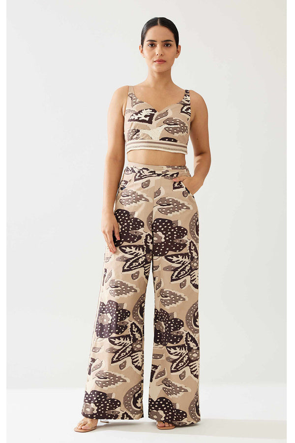 Cream and Dark Brown Floral Bustier