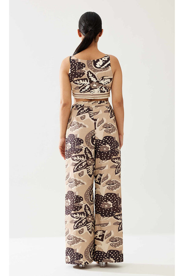 Cream and Dark Brown Floral Bustier
