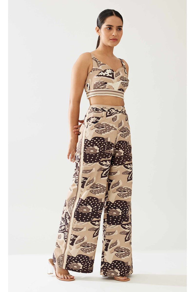 Cream and Dark Brown Floral Bustier
