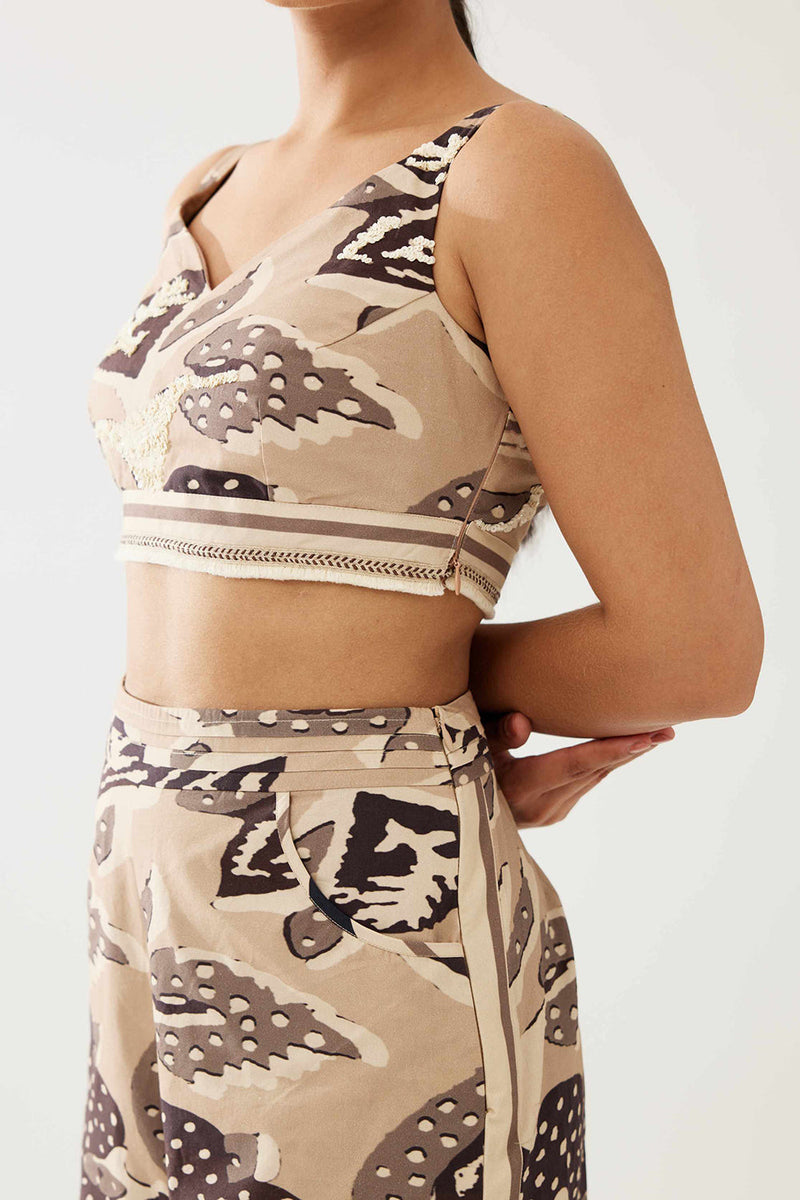 Cream and Dark Brown Floral Bustier