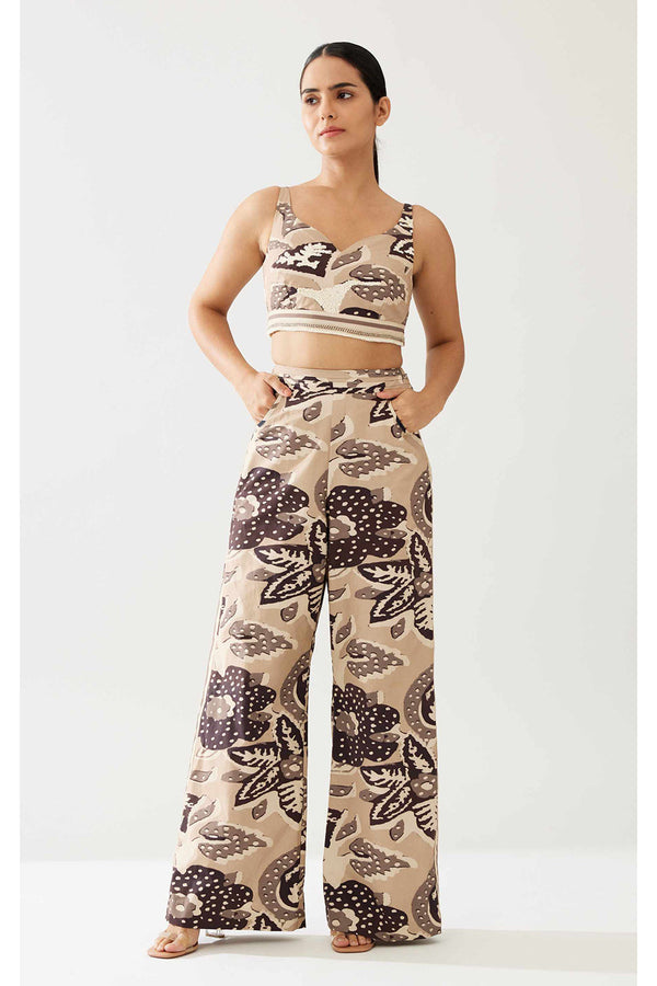 Cream and Dark Brown Floral Pants