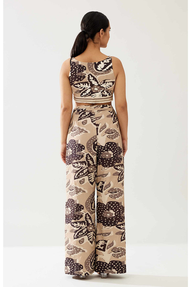 Cream and Dark Brown Floral Pants
