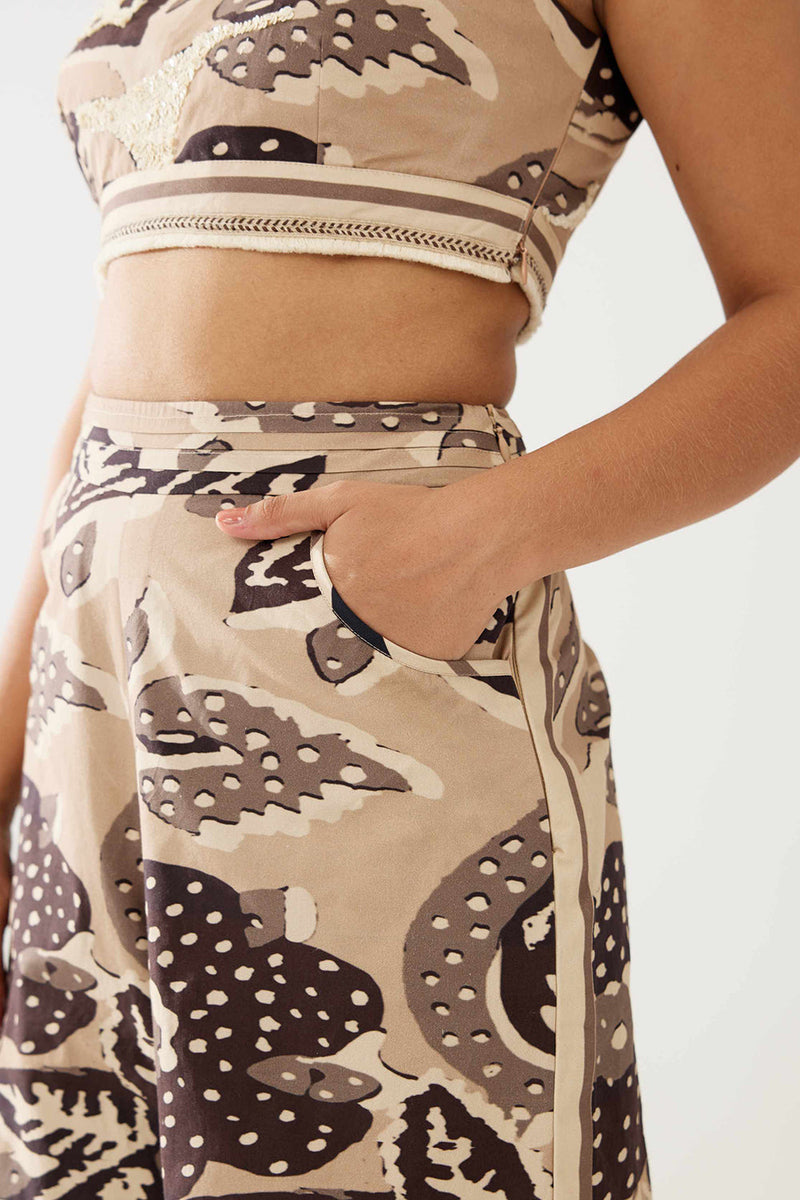 Cream and Dark Brown Floral Pants
