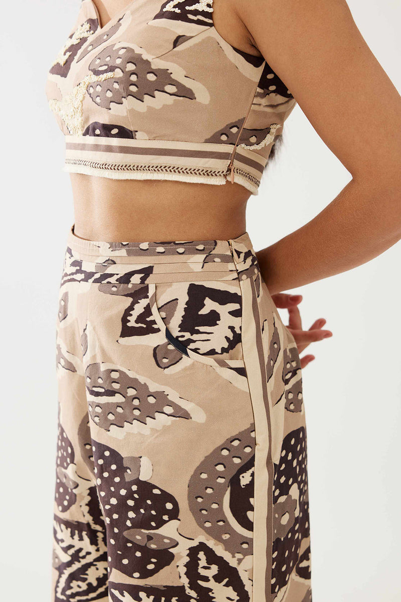 Cream and Dark Brown Floral Pants