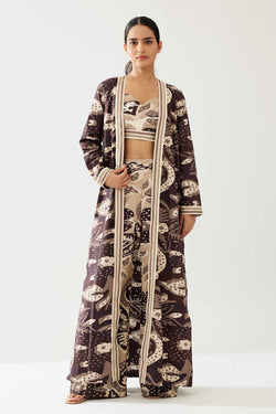 Dark Brown and Cream Floral Cape