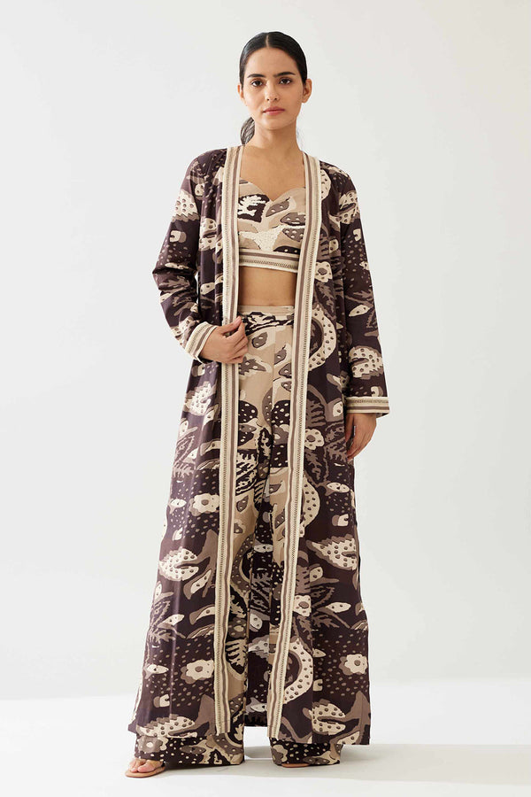 Dark Brown and Cream Floral Cape