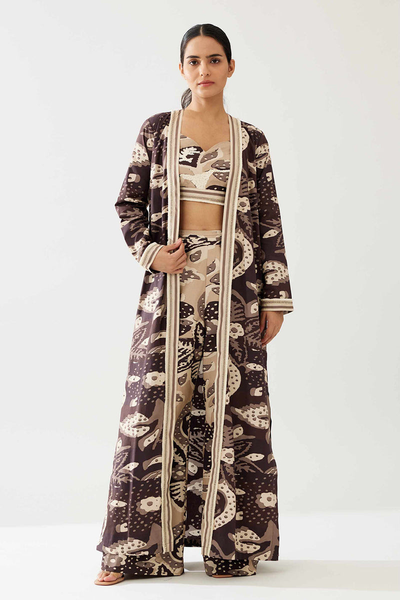 Dark Brown and Cream Floral Cape