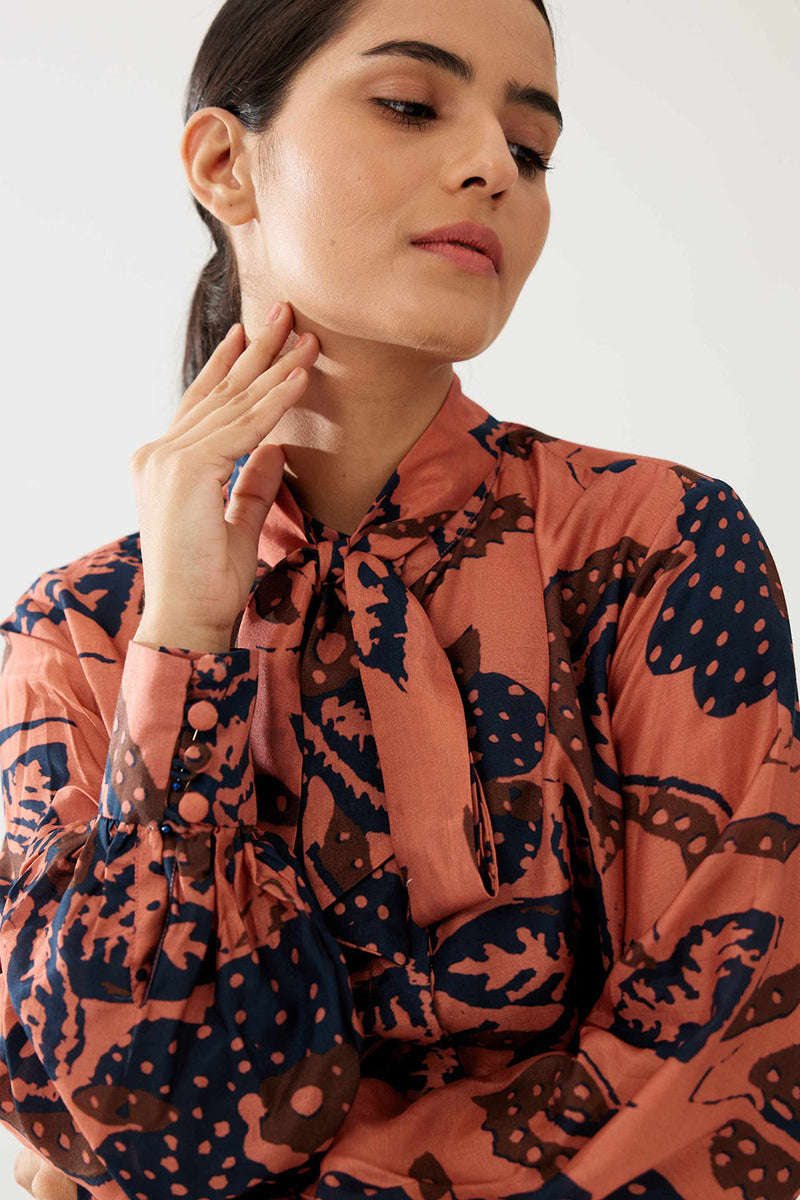 Pink and Dark Blue Floral Bow Tie Shirt