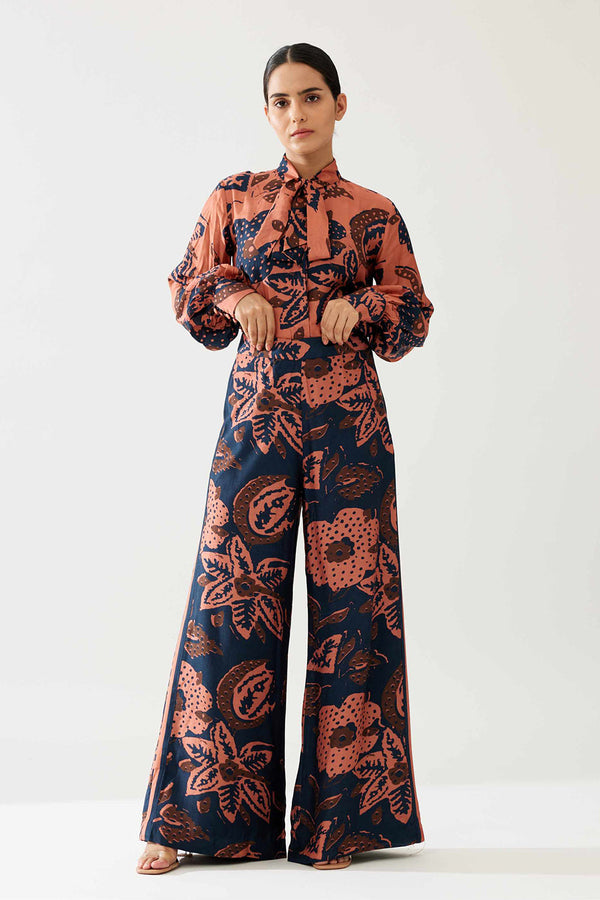 Dark Blue and Pink Floral Pants