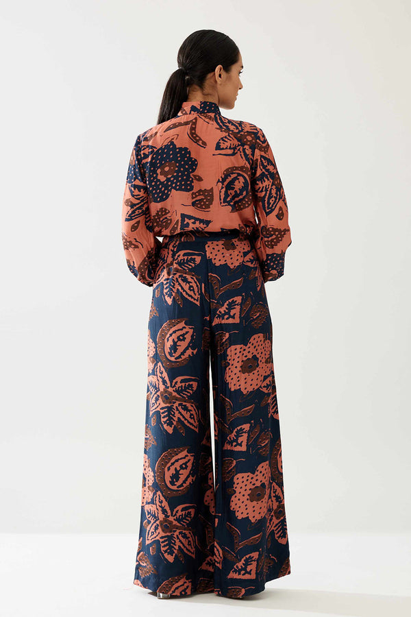 Dark Blue and Pink Floral Pants