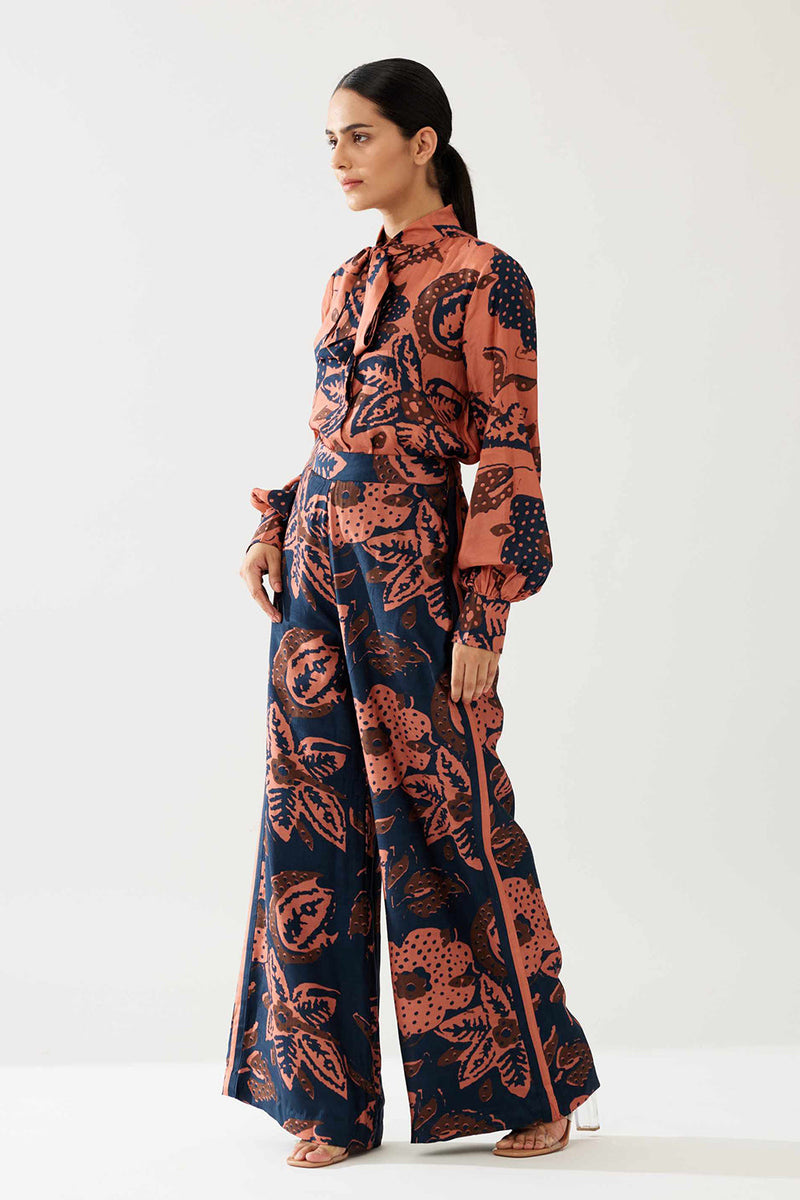 Dark Blue and Pink Floral Pants
