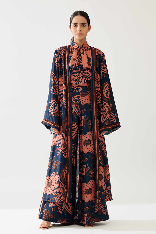Dark Blue and Pink Floral Cape