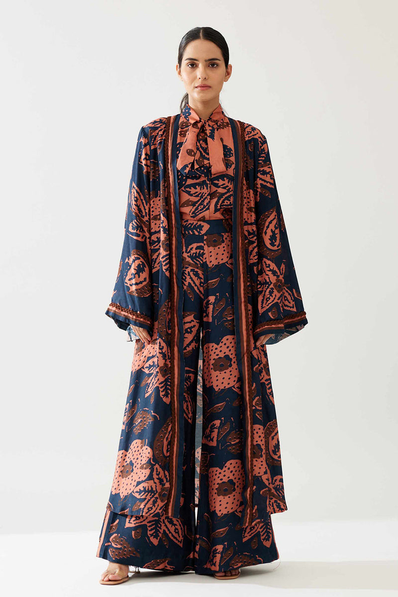 Dark Blue and Pink Floral Cape
