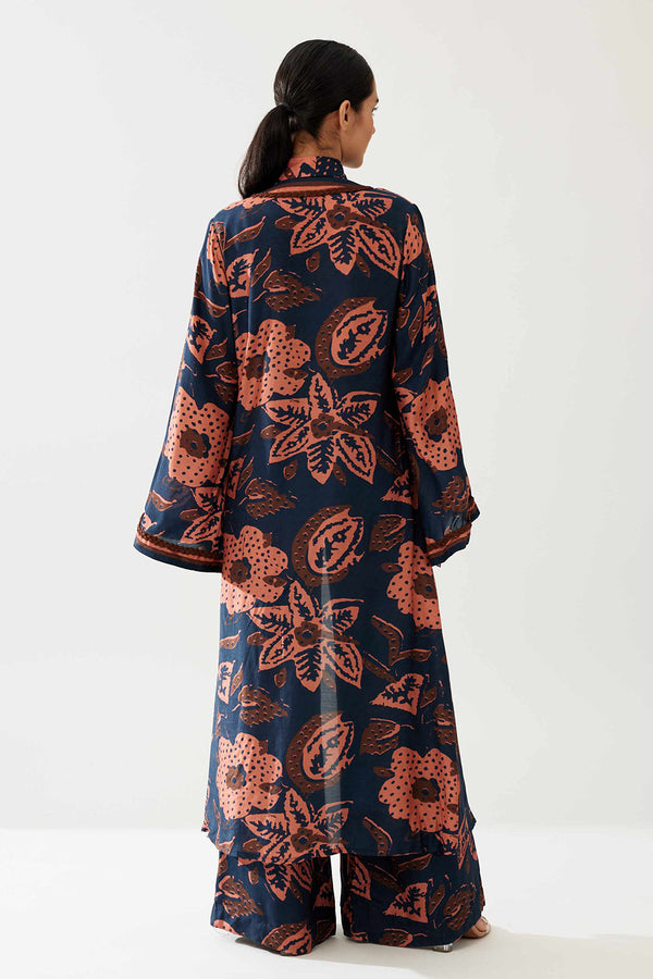 Dark Blue and Pink Floral Cape