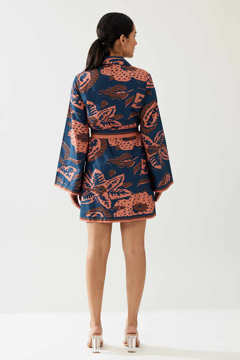 Dark Blue and Pink Floral Jacket