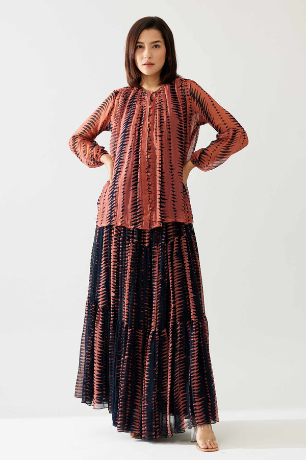 Pink and Dark Blue Pleated Top