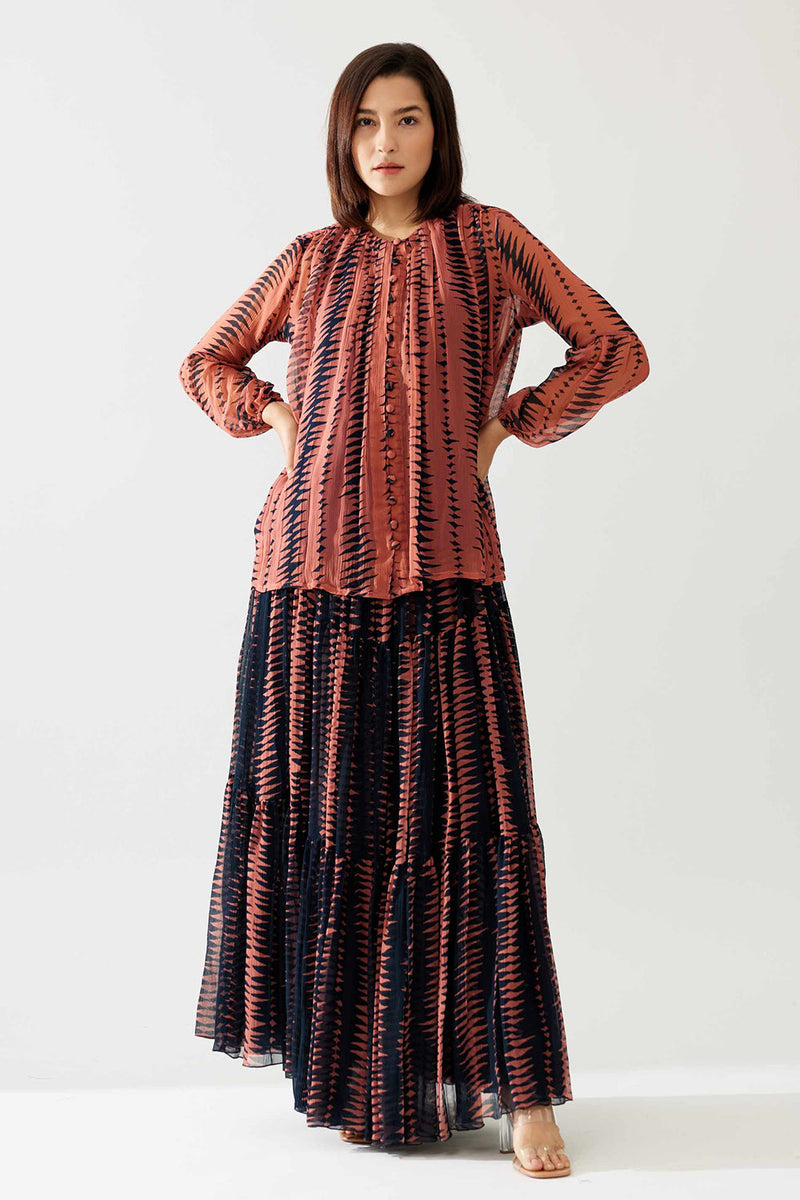 Pink and Dark Blue Pleated Top