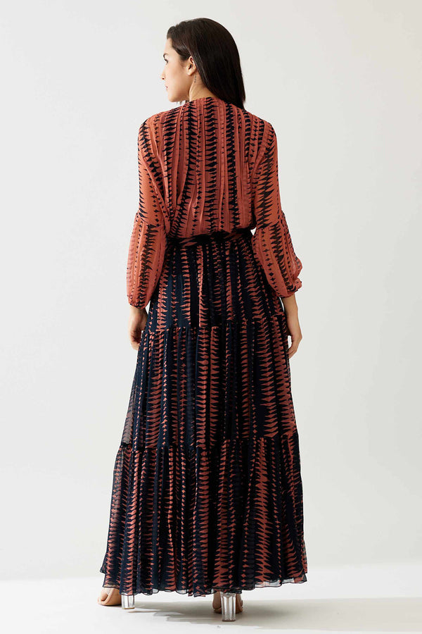 Pink and Dark Blue Pleated Top