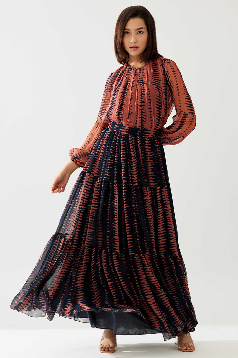 Pink and Dark Blue Pleated Top