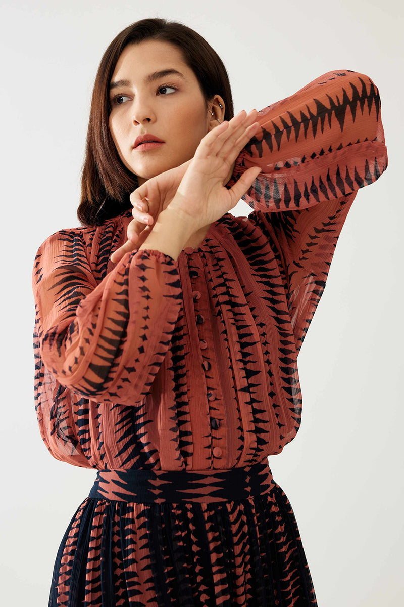 Pink and Dark Blue Pleated Top